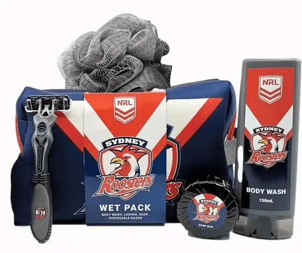 NRL Toiletry Gift Set - Sydney Roosters - Bag Body Wash Razor Soap Loofah - Image 2