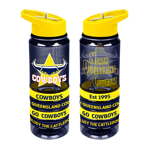 NRL Tritan Drink Water Bottle 650ml - North Queensland Cowboys - 4 Rubber Bands - Image 2
