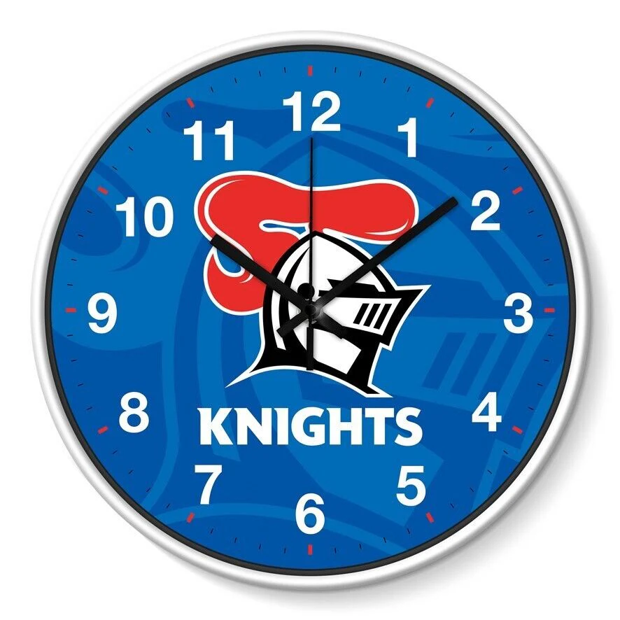 NRL Wall Clock - Newcastle Knights - Plastic - 30cm Diameter - Team Logo - Image 2