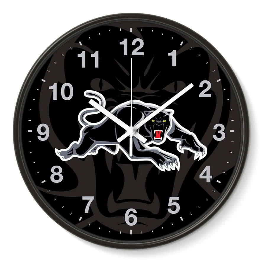 NRL Wall Clock - Penrith Panthers - Plastic - 30cm Diameter - Team Logo - Image 2