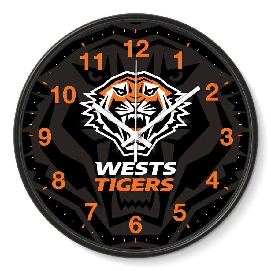 NRL Wall Clock - West Tigers - Plastic - 30cm Diameter - Team Logo - Image 2