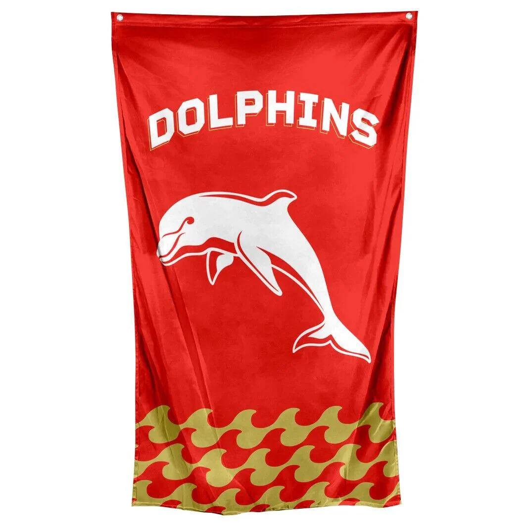 NRL Wall Flag Cape - DOLPHINS - 150cm x 90cm - Steel Eyelets - Image 2