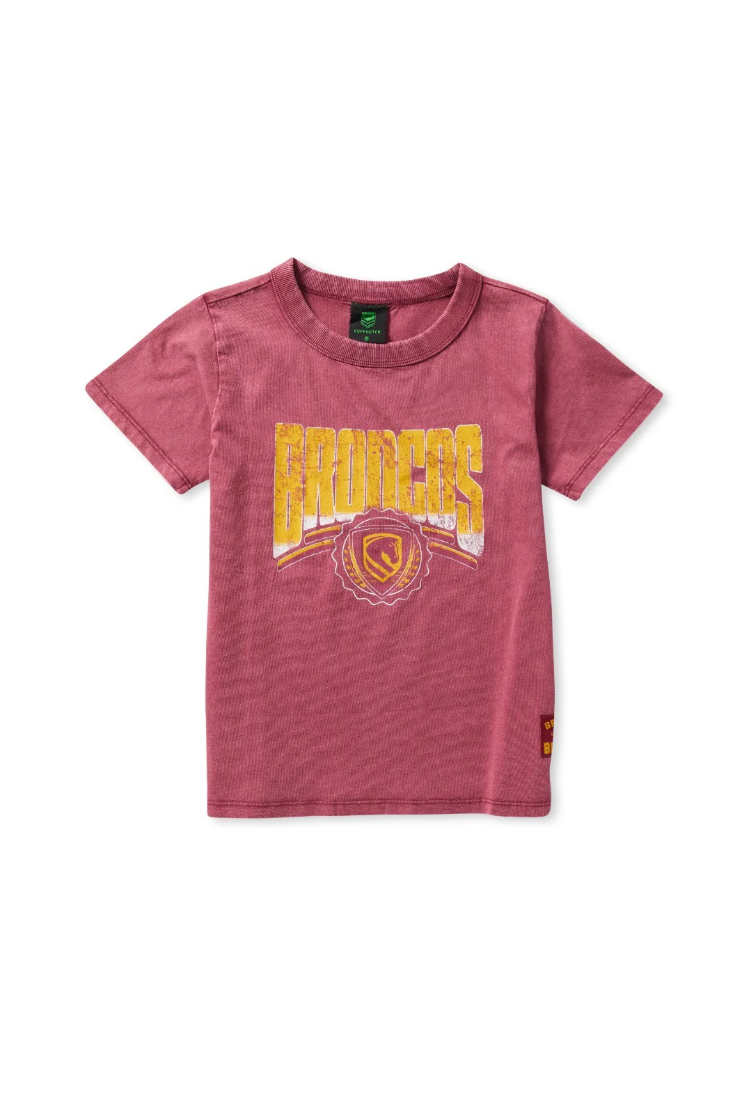 NRL Washed Club Tee Shirt - Brisbane Broncos - Youth - Kids - Cotton T-Shirt