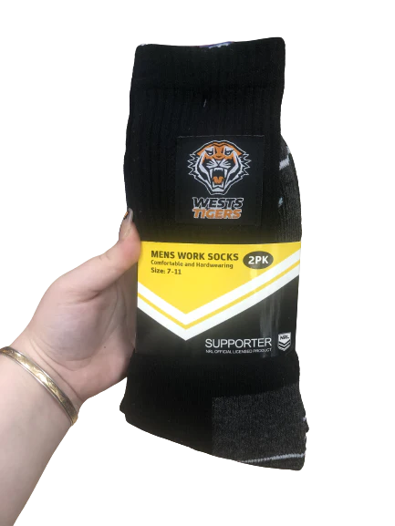 NRL Work Socks - NEW LOGO - West Tigers - Two Pack - Sock - Image 2