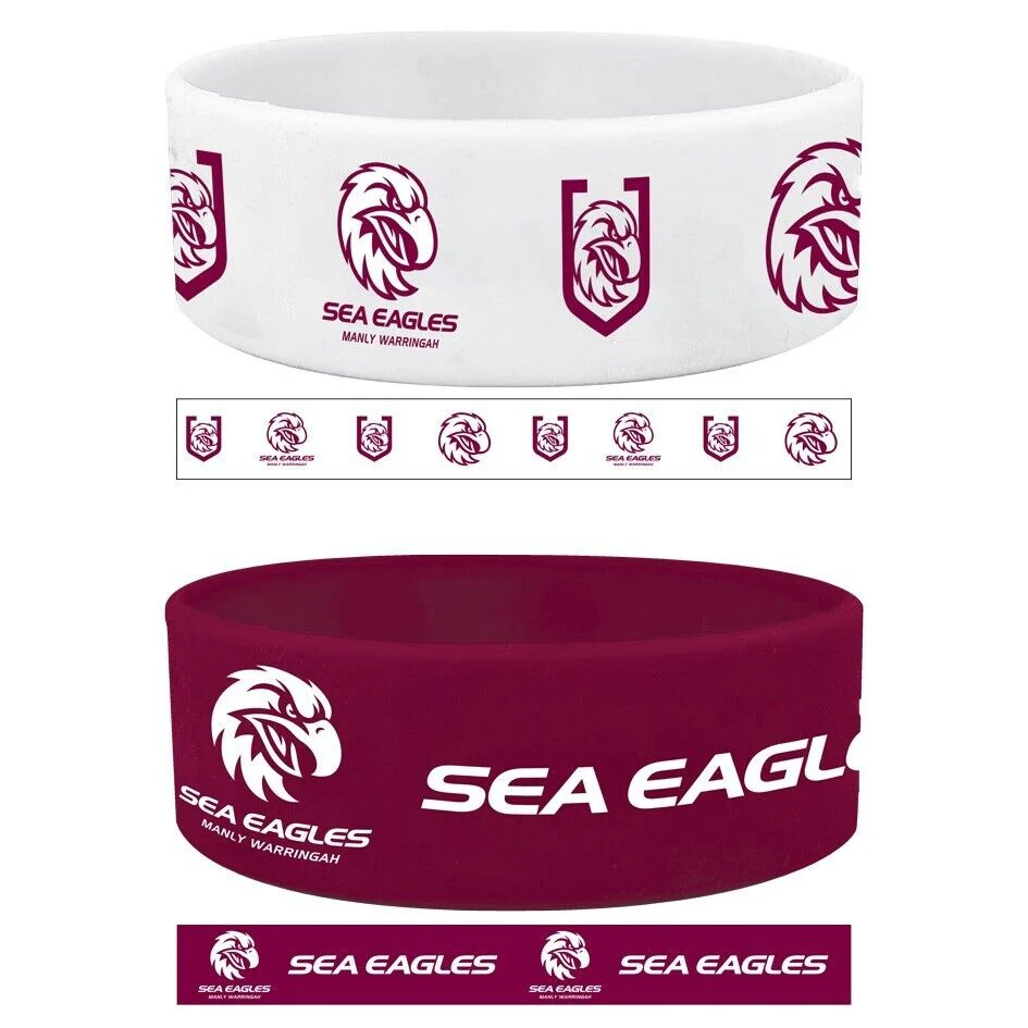NRL Wrist Bands Set of 2 - Manly Sea Eagles - Set of Two - Silicone Band - Image 2